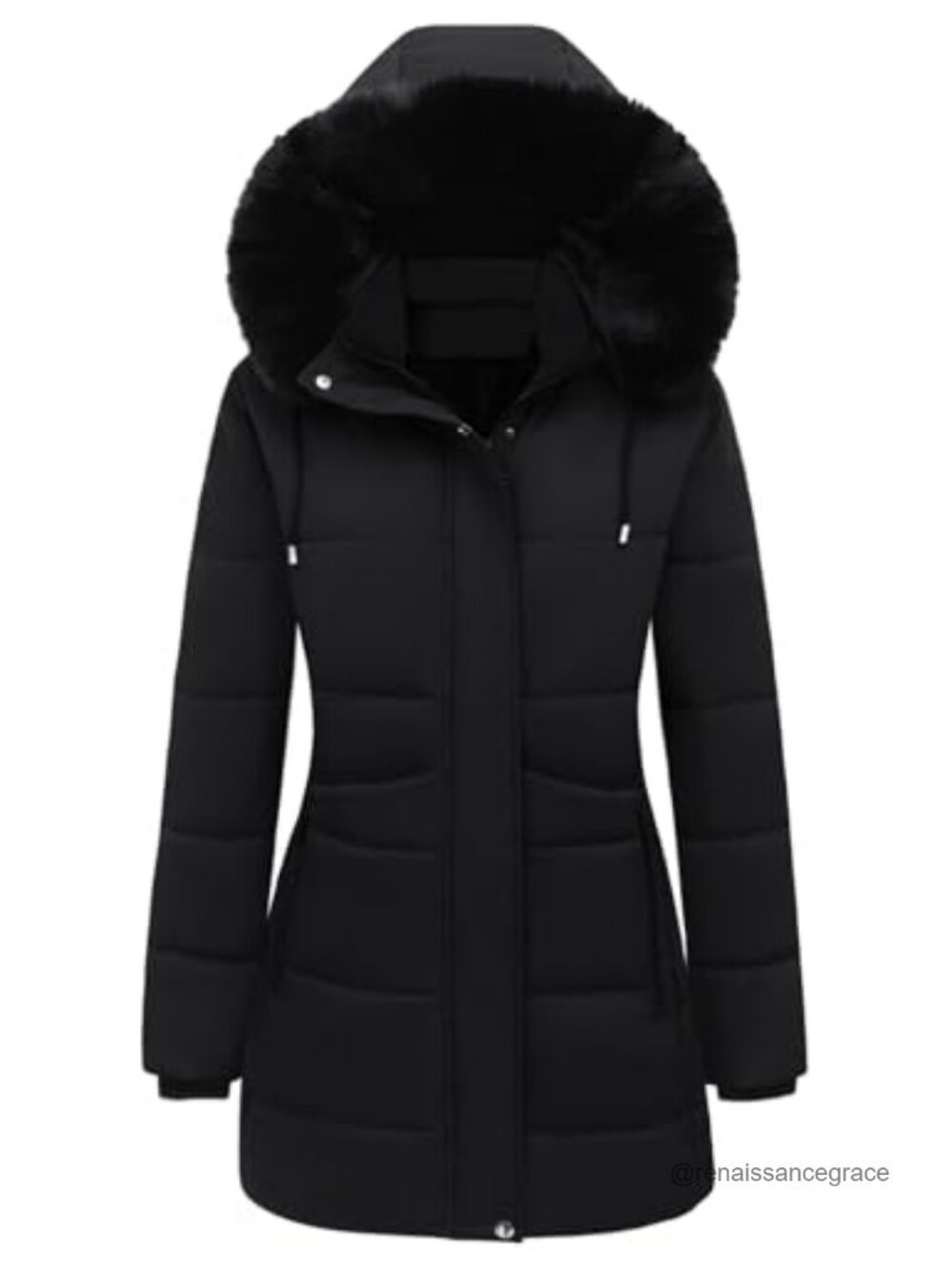 Womens Quilted Puffer Parka Long Winter Coat Faux Fur Hood